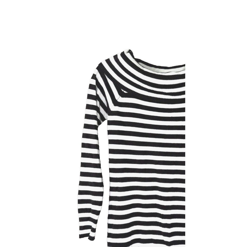 VTG Y2K Womens Medium Striped Sweater Cowl Neck 3/4 Sleeve French Girl Parisian